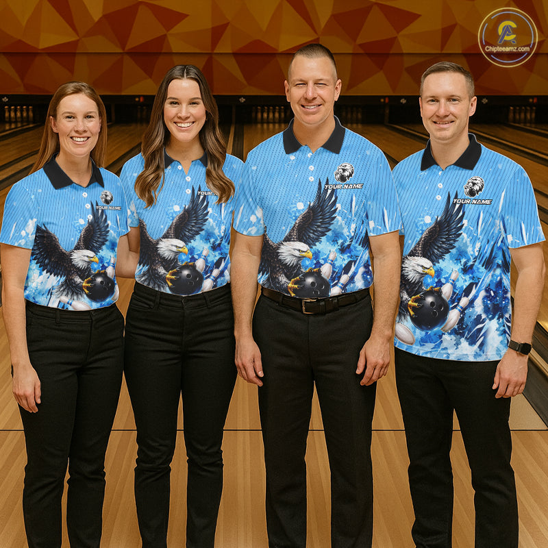 Blue Eagle Bowling Polo, Quarter Zip Shirt For Women Custom Team Bowling jerseys, Gift For Bowlers NQS11339