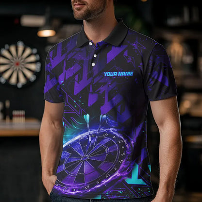 Men Darts Polo, Quarter Zip shirts Custom purple blue abstract Darts Team Jerseys, Darts gifts NQS9449