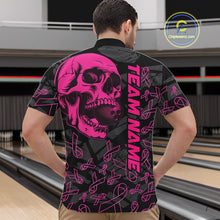 Load image into Gallery viewer, Black Skull camo pink ribbons pattern breast cancer bowling shirt for men custom bowling team jerseys NQS11549
