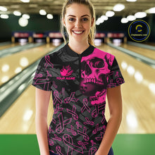 Load image into Gallery viewer, Black Skull camo pink ribbon pattern breast cancer bowling shirt for Women custom bowling team jersey NQS11549