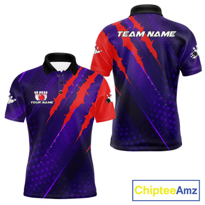Personalized bowling shirts for men custom purple and red team bowling jerseys, gift for bowlers NQS11554