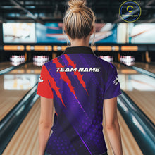Load image into Gallery viewer, Personalized bowling shirts for Women custom purple and red team bowling jerseys, gift for bowlers NQS11554