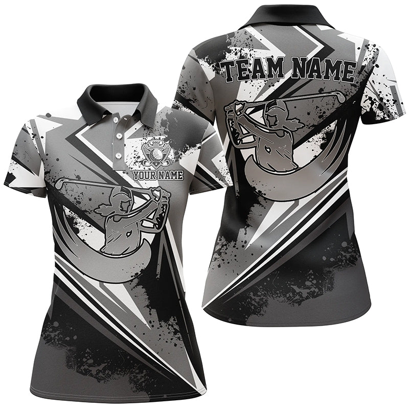 Womens golf polo shirt custom black and white female golf attire for women, ladies golf tops NQS7365