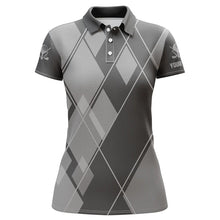 Load image into Gallery viewer, Gray argyle pattern custom Womens golf polo shirts, ladies golf tops golfing gifts NQS7545