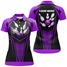 Load image into Gallery viewer, Women Bowling Polo, Quarter Zip Shirts custom Purple and black Bowling Ball and Pins bowling jerseys NQS8136