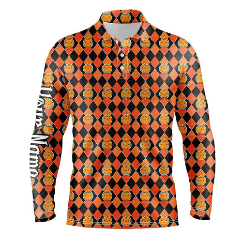 Halloween Pumpkin Seamless Orange pattern custom Mens golf polo shirts, golf attire for men NQS8140