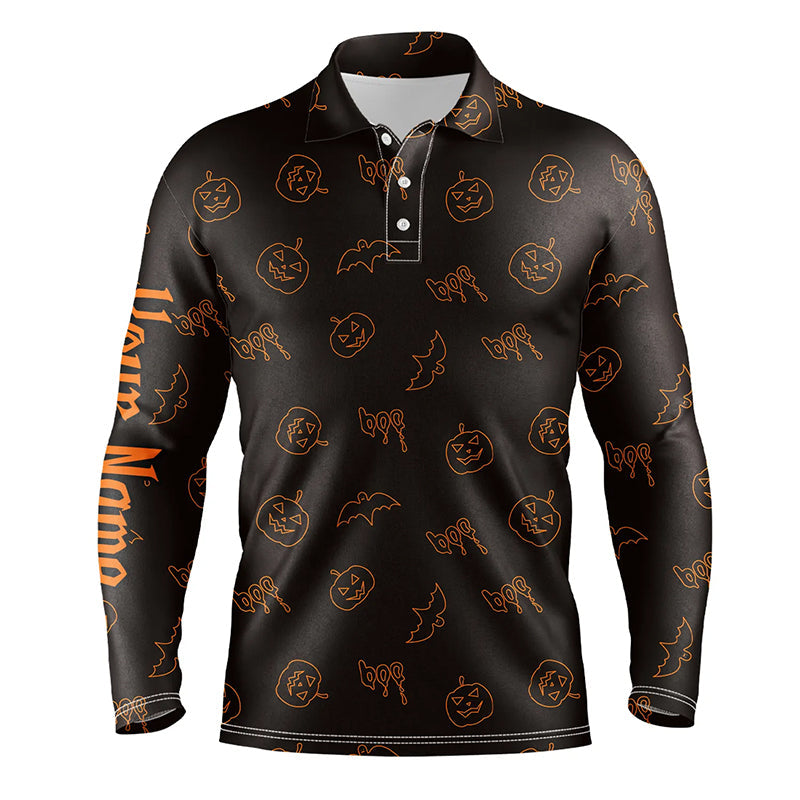 Halloween pumpkin pattern custom Mens golf polo shirts, Halloween golf gifts for men NQS8141