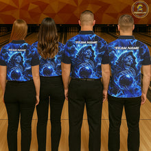 Load image into Gallery viewer, Blue Flame Skull Bowling Polo, 1/4 Zip Shirts For Men Custom Bowling Reaper Team Bowling jersey NQS11348