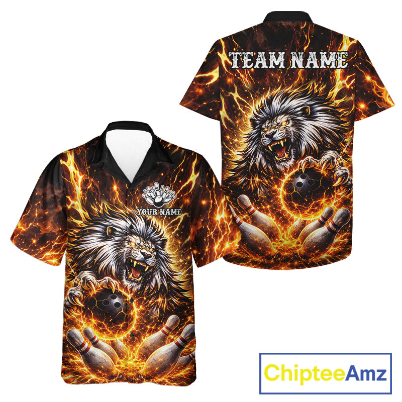 Gold Lightning Thunder Angry Lion Bowling Button-up Shirt Custom Lion Bowling Team Hawaiian jersey NQS11681