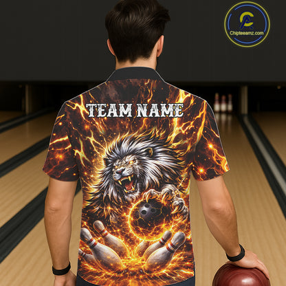 Gold Lightning Thunder Angry Lion Bowling Button-up Shirt Custom Lion Bowling Team Hawaiian jersey NQS11681