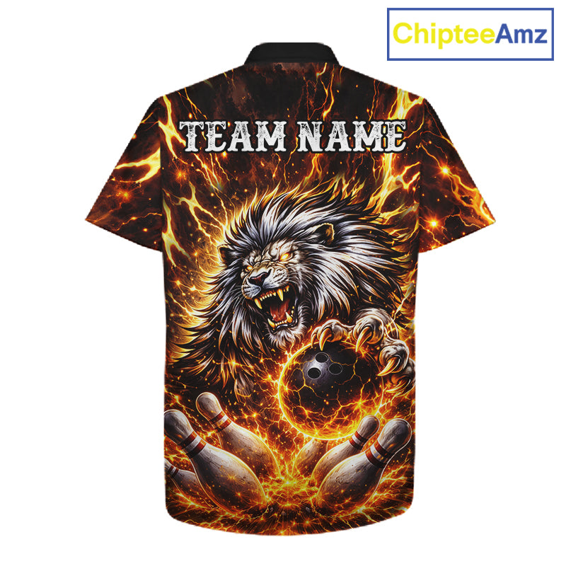 Gold Lightning Thunder Angry Lion Bowling Button-up Shirt Custom Lion Bowling Team Hawaiian jersey NQS11681