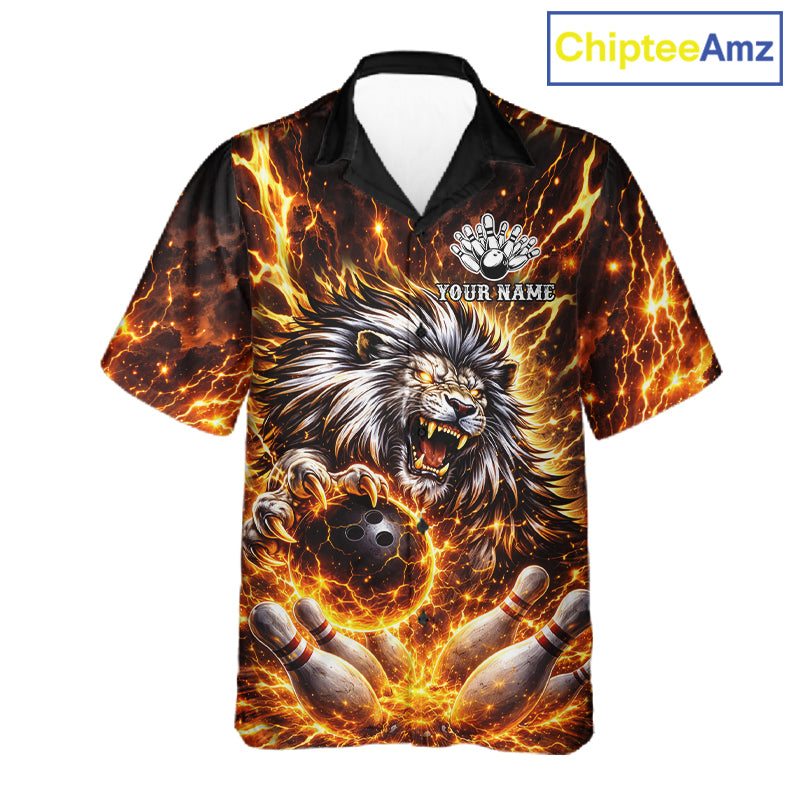 Gold Lightning Thunder Angry Lion Bowling Button-up Shirt Custom Lion Bowling Team Hawaiian jersey NQS11681