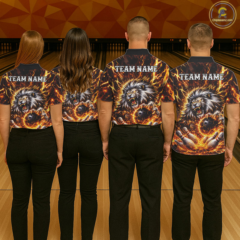 Gold Lightning Thunder Angry Lion Bowling Shirts for Women Custom Lion Bowling Team jersey NQS11681