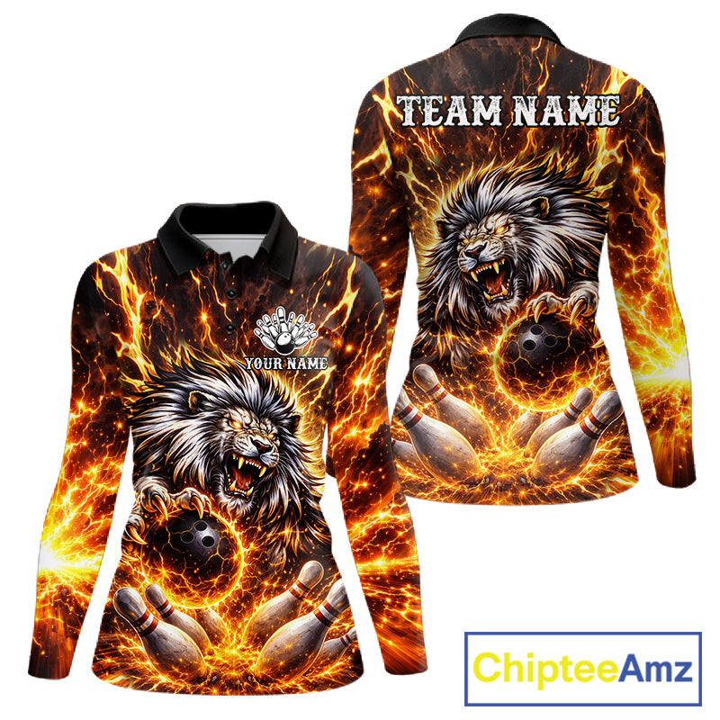 Gold Lightning Thunder Angry Lion Bowling Shirts for Women Custom Lion Bowling Team jersey NQS11681