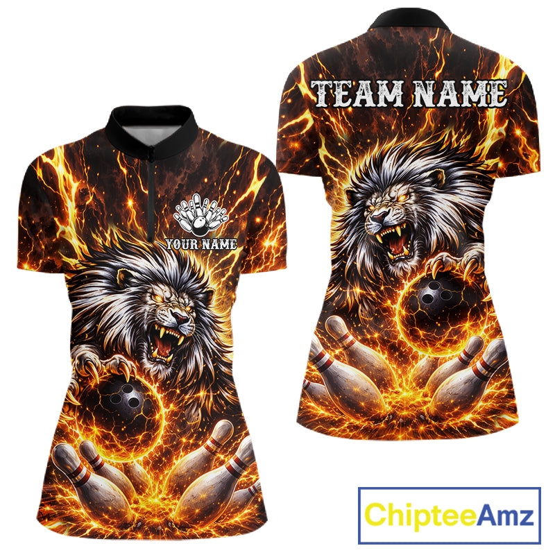 Gold Lightning Thunder Angry Lion Bowling Shirts for Women Custom Lion Bowling Team jersey NQS11681