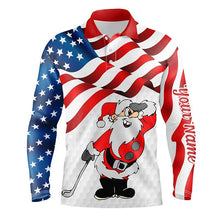 Load image into Gallery viewer, Christmas Santa American flag patriotic custom Mens golf polo shirts, Xmas US flag golf shirts men NQS7947