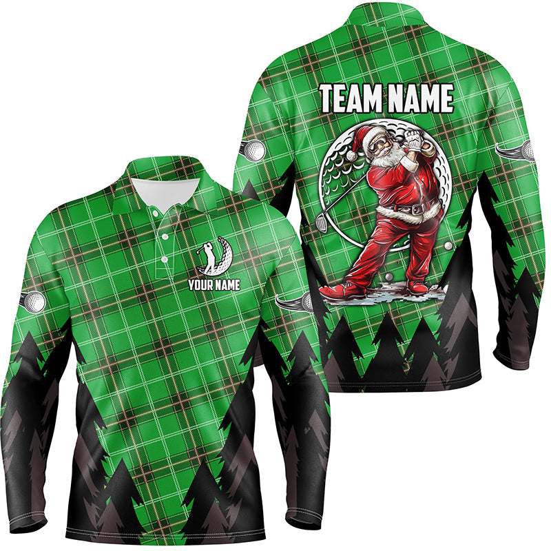 Green Argyle Pattern Santa Golfer custom Mens golf polo shirts, Christmas best team golf shirts NQS8154