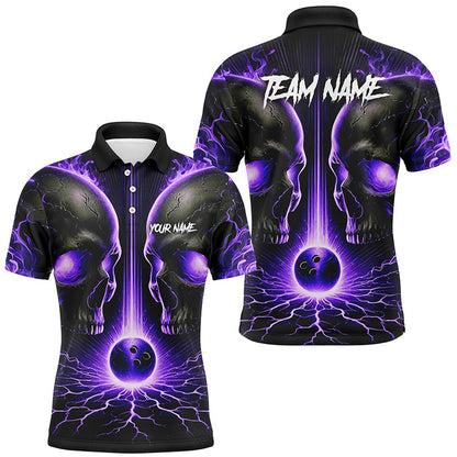 Purple Flame Custom Skull Bowling Shirts For Men, Skull Bowling Team Shirts NQS8373