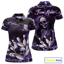 Load image into Gallery viewer, Purple Lightning Thunder Women Skull Bowling Team Shirts For Women Custom Bowling Uniform Outfit NQS10971