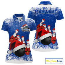 Load image into Gallery viewer, Womens bowling shirts Custom Funny Christmas snowflake Santa Bowling Ball pins Team Jersey | Blue NQS11142