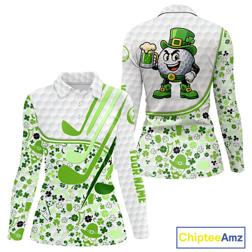 Personalized Funny Golf beer Green clover pattern golf clubs St Patrick's Day polo shirt for women NQS11144