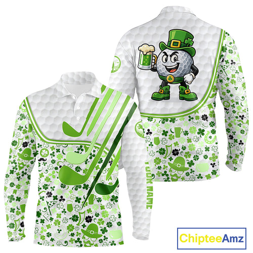 Personalized Funny Golf beer Green clover pattern golf clubs St Patrick's Day golf polo shirt for men NQS11144