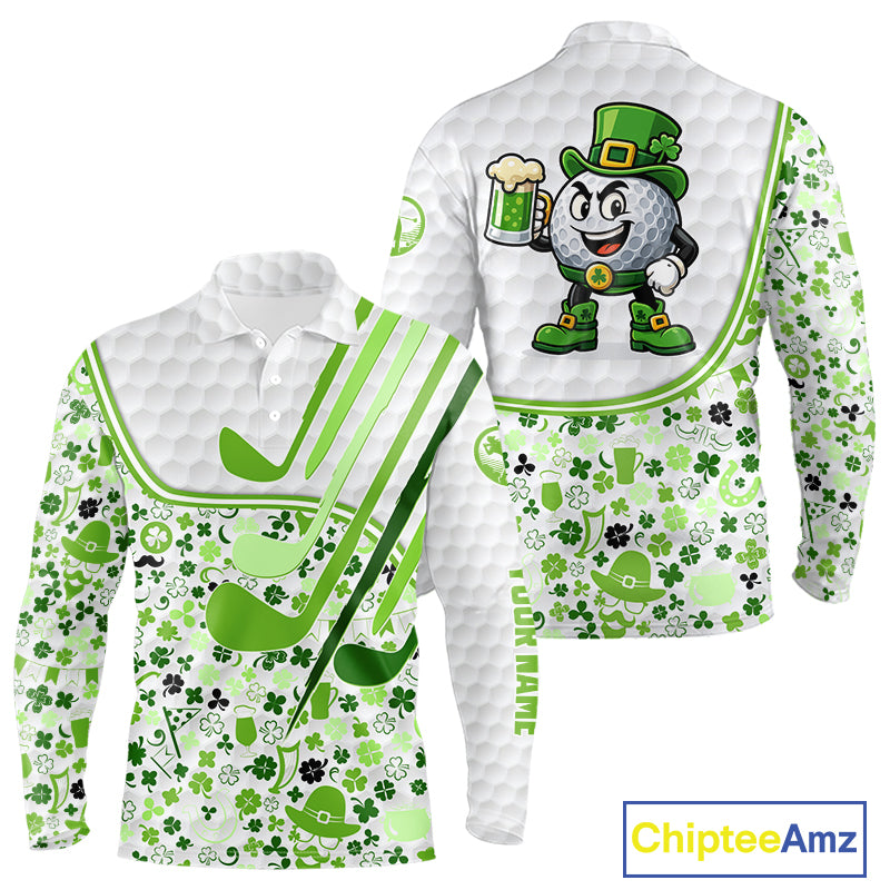 Personalized Funny Golf beer Green clover pattern golf clubs St Patrick's Day golf polo shirt for men NQS11144