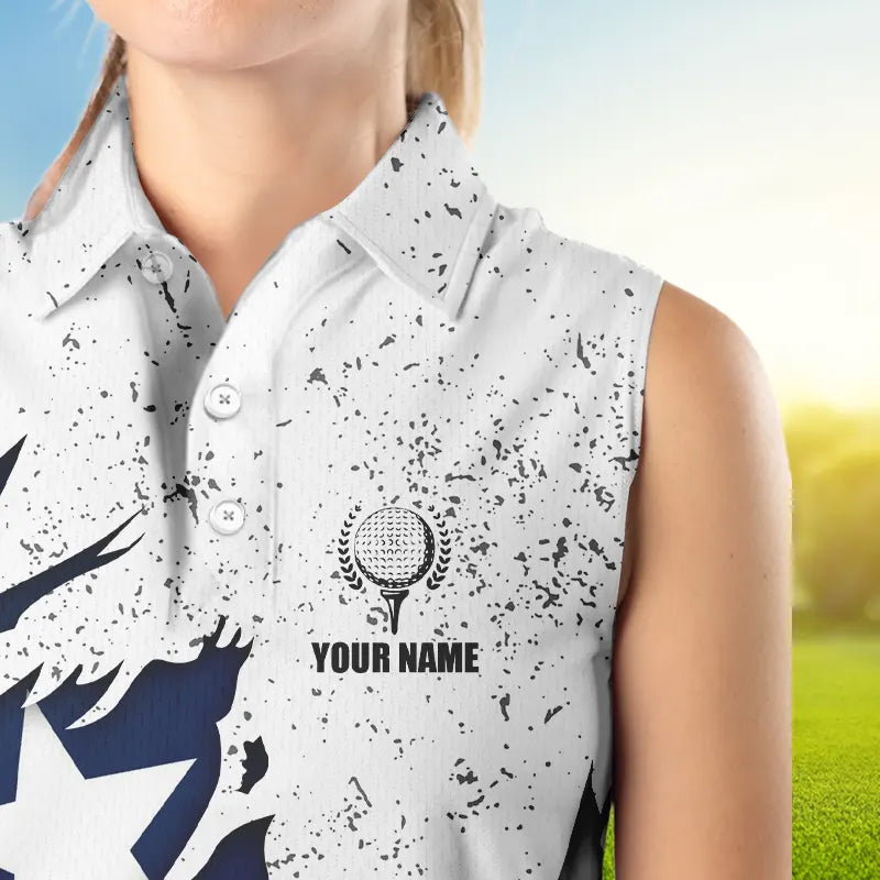 Personalized Texas Flag Grunge pattern Womens Sleeveless Polo Shirt Custom Texas Golf Team Jerseys NQS9469