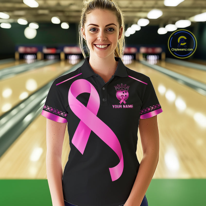 Black and Pink ribbon Breast Cancer Bowling ball Shirts for Women Custom Bowling Team jerseys NQS11691