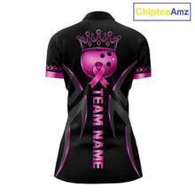 Load image into Gallery viewer, Black and Pink ribbon Breast Cancer Bowling ball Shirts for Women Custom Bowling Team jerseys NQS11691