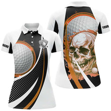 Load image into Gallery viewer, Black and white Golf Skull Womens golf polos shirts custom golf attire for ladies golfer gift | Orange NQS7951