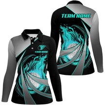 Load image into Gallery viewer, Womens golf polos shirts custom flame golf ball shirts for women, personalized golf gifts | Cyan Blue NQS7957