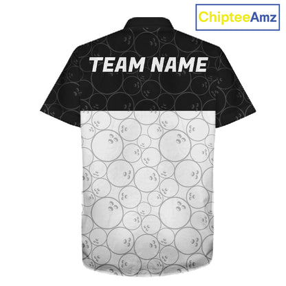 Black and White Bowling Camo Button-up Shirt Custom Hawaiian Bowling Team League Bowlers Outfit NQS11701