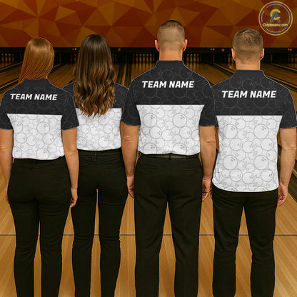 Black and White Bowling Camo Polo, 1/4 Zip Shirts for Women Custom Bowling Team League Bowlers Outfit NQS11701