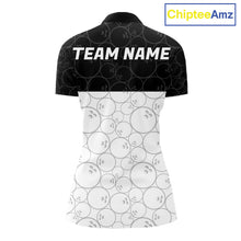 Load image into Gallery viewer, Black and White Bowling Camo Polo, 1/4 Zip Shirts for Women Custom Bowling Team League Bowlers Outfit NQS11701