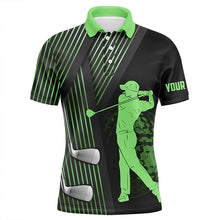 Load image into Gallery viewer, Black and Green Mens golf polo shirts custom golf clubs team golf shirts, golf tops for men NQS7960