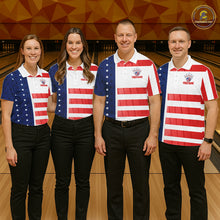 Load image into Gallery viewer, Red, White and Blue American Flag Bowling Shirts For Women Custom Patriotic Bowling Team Jerseys NQS11157