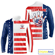 Load image into Gallery viewer, Red, White and Blue American Flag Bowling Shirts For Men Custom Patriotic Bowling Team Jerseys NQS11157