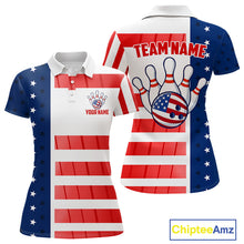 Load image into Gallery viewer, Red, White and Blue American Flag Bowling Shirts For Women Custom Patriotic Bowling Team Jerseys NQS11157