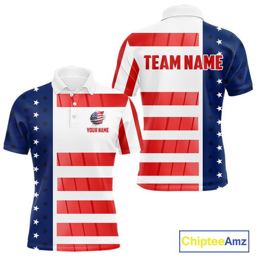 Red, White and Blue American Flag Golf Polo Shirts For Men Custom Patriotic Team Mens Golf Outfit NQS11158