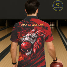 Load image into Gallery viewer, Black and Red Lion Bowling Hawaiian Jersey, Lion Bowling Team League button-up shirts NQS11572