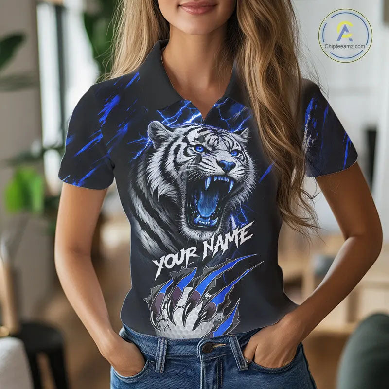 Black and Blue Lightning thunder Tiger Golf Polo shirts for Women custom Tiger team golf shirts NQS11574