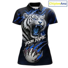 Load image into Gallery viewer, Black and Blue Lightning thunder Tiger Golf Polo shirts for Women custom Tiger team golf shirts NQS11574