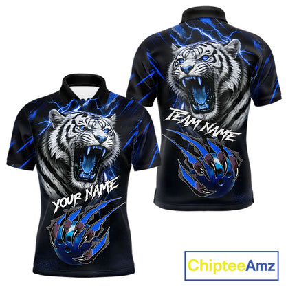 Black & Blue Lightning Thunder Tiger Bowling Polo, 1/4 zip shirts for men custom team Bowling jerseys NQS11575