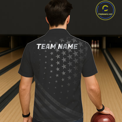 Custom Black American Flag Bowling Team Button-up Shirt, Personalized patriotic Bowling Shirts NQS11706