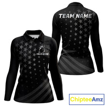 Load image into Gallery viewer, Custom Black American Flag Bowling Team Shirts For Women, Personalized patriotic Bowling League Shirt NQS11706