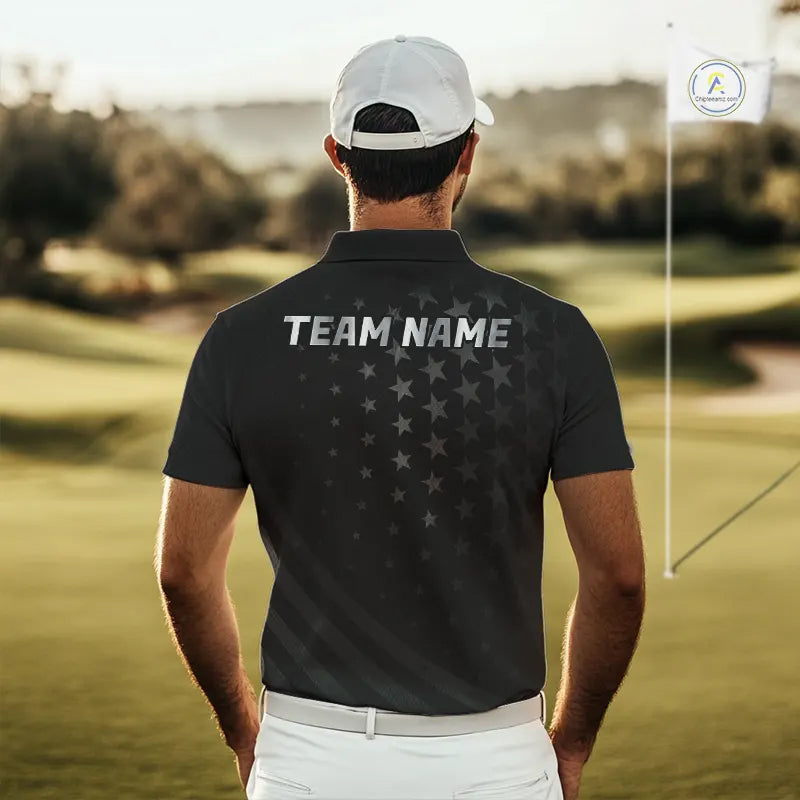 Custom Black American Flag Golf Team Shirts For Men, Personalized patriotic Mens Golf top NQS11707