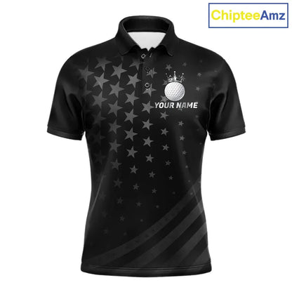 Custom Black American Flag Golf Team Shirts For Men, Personalized patriotic Mens Golf top NQS11707