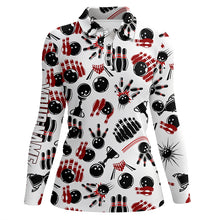 Load image into Gallery viewer, Womens bowling polo shirts custom bowling pattern team bowling jerseys for girl bowlers NQS5384