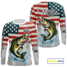 Load image into Gallery viewer, American Flag Largemouth Bass Fishing Custom Bass Fishing tournament Shirt, patriotic Bass jersey NQS10981